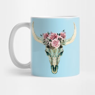 Cow Skull and floral roses crown, boho, bull skull, watercolor style and mandala decorations Mug